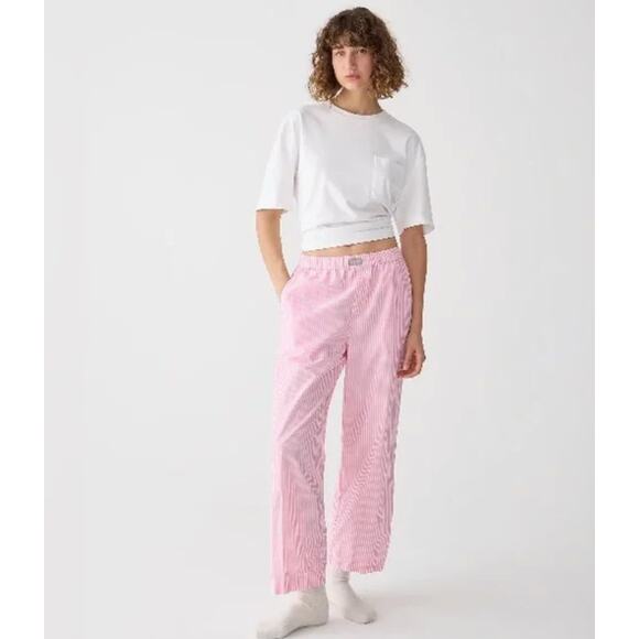 J. Crew Cotton Poplin Pajama Pant Stripe Regal Rose Pink Size M - Picture 1 of 7